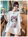 好感度UP ピンク カジュアル プリント スパンコール プリント ゆったり 半袖 Tシャツ＜U-8705＞