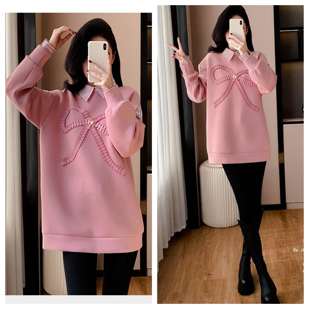 好感度UP レイヤード風 柔らかくて優しい印象 切り替え プラスベルベット 全3色 スウェット＜U-9809＞