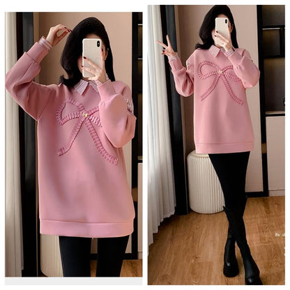 好感度UP レイヤード風 柔らかくて優しい印象 切り替え プラスベルベット 全3色 スウェット＜U-9809＞