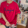 質感のいい アルファベット 刺?ロゴ Tシャツ ローズ ゆったり半袖＜U-2967＞