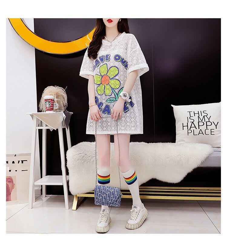 【半額！期間限定！！】新商品 切り替え 一目惚れ 透かし彫り プリント Tシャツ カットソー＜U-8523＞