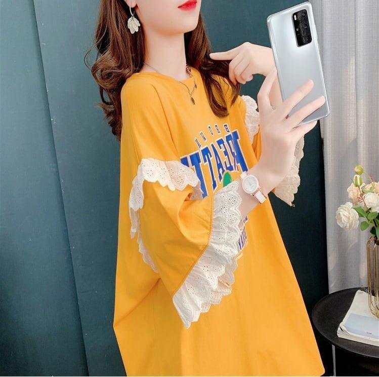 コットンレーストリム半袖Tシャツ<U-3028>