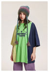 タイドブランドデザインセンス配色レトロプリントコットンTシャツ<U-2899>