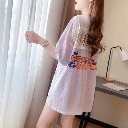 好感度満載 切り替え 美感いっぱい プリント Tシャツ カットソー＜U-3548＞