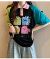 元気いっぱい カラーマッチング POLOネック プリント Tシャツ 半袖 ＜U-2979＞