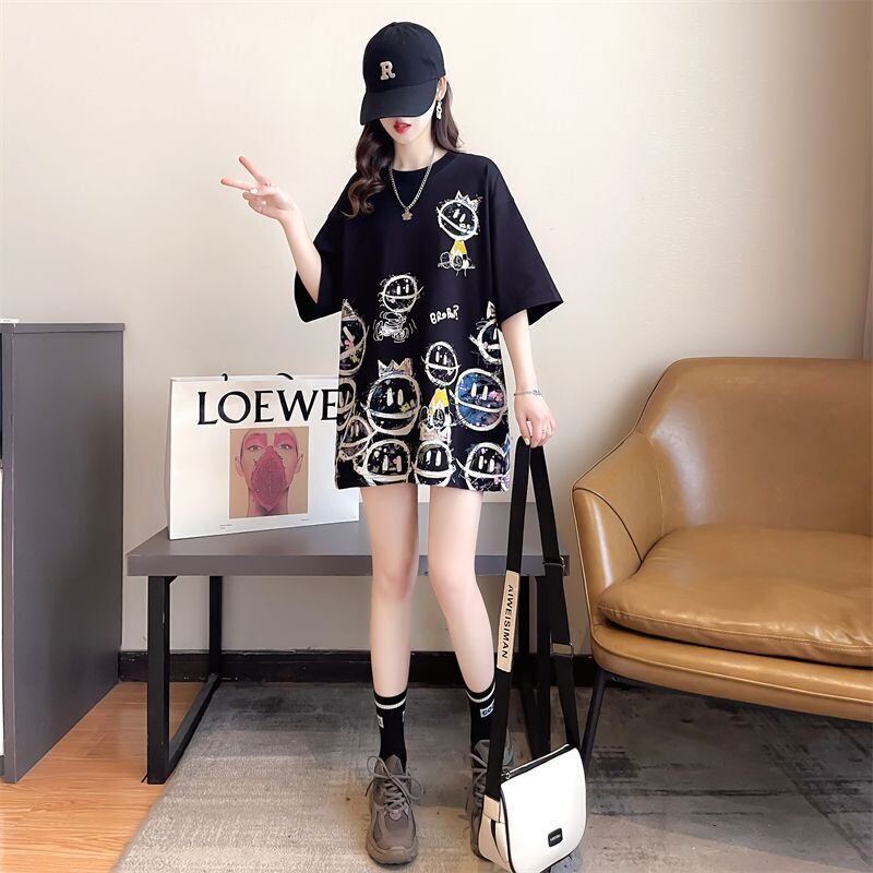 新商品 大人可愛い 大活躍 カジュアル キュートプリント 全2色 半袖Tシャツ＜U-8595＞