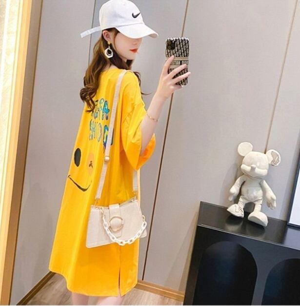 好感度UP ゆったりロング丈 カジュアル 切り替え 三色 半袖Tシャツ＜U-8166＞