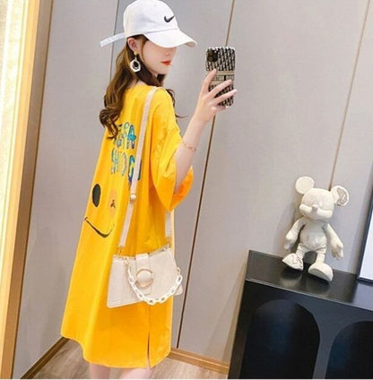 好感度UP ゆったりロング丈 カジュアル 切り替え 三色 半袖Tシャツ＜U-8166＞