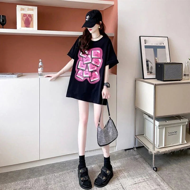 オシャレ度満点 ラウンドネック カジュアル プリント Tシャツ カットソー＜U-3064＞