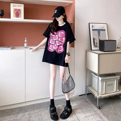 オシャレ度満点 ラウンドネック カジュアル プリント Tシャツ カットソー＜U-3064＞