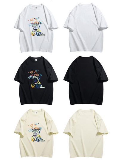 スタイルアップ カジュアル おしゃれ度高め プリント全5色 半袖Tシャツ<U-9437>