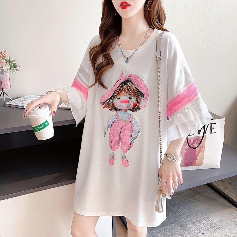 新商品 切り替え キュート ゆったり 全2色 半袖Tシャツ＜U-8349＞
