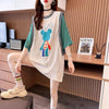夏新作 レース ベアー カラーマッチング ロングTシャツ ゆったり5分袖 ＜U-2942＞
