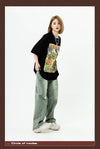 アメリカンレトロ絵画ウサギ半袖Tシャツカップル男女同スタイル<U-2910>