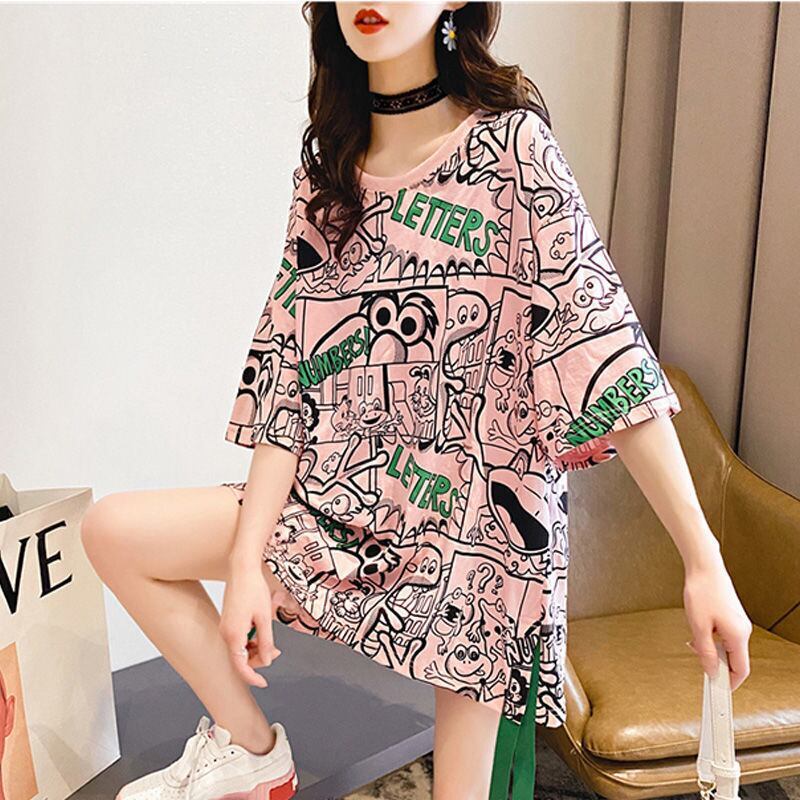 超人気 アバンギャルド 個性派 ラウンドネック プリント全2色 半袖Tシャツ<U-8720>