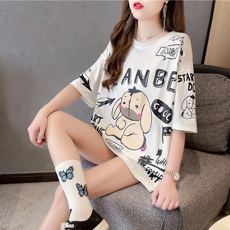 【新商品】大注目 ビッグロゴ プリント ゆったりトップス 半袖Tシャツ 全3色＜U-4933＞