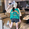 夏新作 配色 プリント ロング ラグランTシャツ 三色 ゆったりワンピース ＜U-4003＞