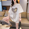 着心地良い ハート 立体風 プリントTシャツ 三色 ゆったり半袖＜U-2933＞