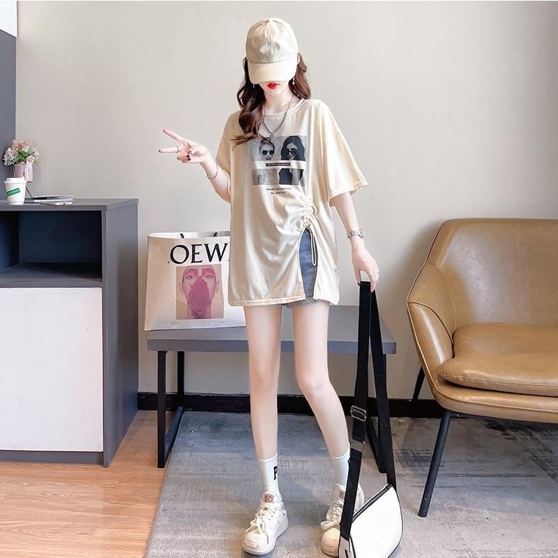 合わせやすい 切り替え チャーミング プリント Tシャツ カットソー＜U-3651＞