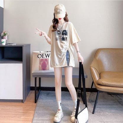 合わせやすい 切り替え チャーミング プリント Tシャツ カットソー＜U-3651＞