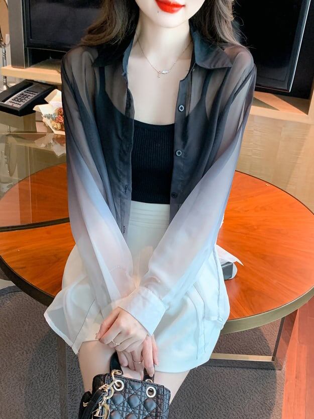 美人度アップ ルーズ オシャレ度満点 透け感 日焼け対策 シャツ ブルゾン＜U-8048＞