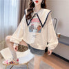 絶対欲しい グラフィックプリント セーラ服の襟 三色 長袖Tシャツトップス<U-4036>