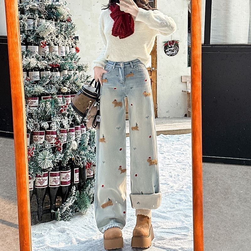 好感度UP 着回し力抜群 売り切れ必至 プラスベルベット 2色選択 デニム ワイドパンツ＜U-10864＞