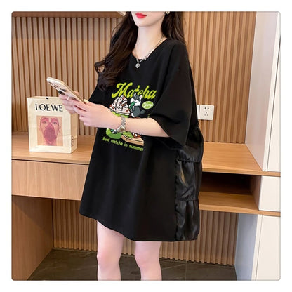 着回し力抜群 切り替え プリント ロング Tシャツ ゆったり半袖 Tシャツ ＜U-8498＞