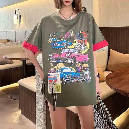 着心地抜群 カートゥーンプリント 美感いっぱい Tシャツ カットソー＜U-3126＞