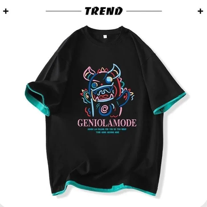 ユニセックスピュアコットン漫画プリント半袖Tシャツ<U-5115>