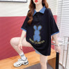 韓国系 ウサギちゃん POLOネック プリントTシャツ 三色 ゆったり半袖 ＜U-3056＞