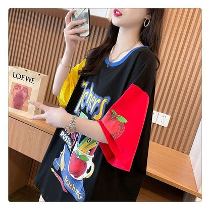 おすすめ アルファベット 個性派 プリントTシャツ ゆったり半袖＜U-8090＞