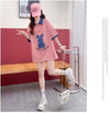 韓国系 ウサギちゃん POLOネック プリントTシャツ 三色 ゆったり半袖 ＜U-3056＞