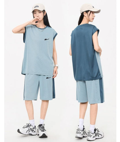 売り切れ必至 ファッション 超人気 男女兼用 ノースリーブＴシャツⅹパンツセット全5色<U-8754>