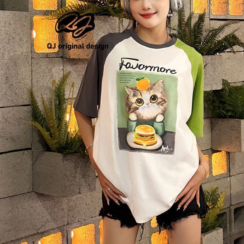 話題沸騰中 プリント切り替え 新作 全2色 半袖Tシャツ カットソー ＜U-8682＞