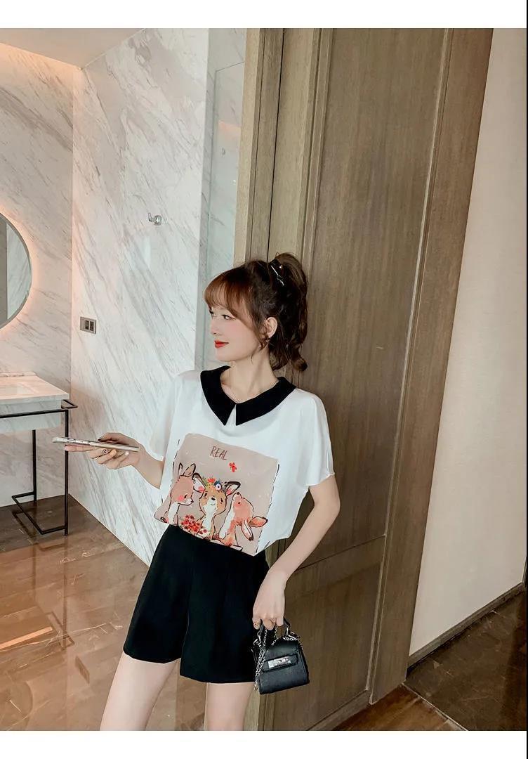 美人度アップ シフォン スウィート 半袖 Tシャツ ショートパンツ セットアップ ＜U-9234＞