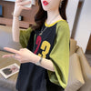 絶対欲しい カラーマッチング 数字刺? ロング Tシャツ ゆったり 半袖 ＜U-2896＞