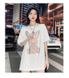 合わせやすい ビジュー ウサギ ロング Tシャツ ゆったり 半袖 ＜U-2887＞