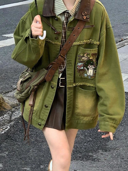 質感のいいヴィンテージ加工  デニムジャケット 全2色ゆったりコート<U-4798>