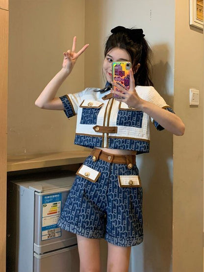 おすすめ おすすめ 話題沸騰中 上質 カジュアル 切り替え 半袖Ｔシャツ ショートパンツ セットアップ <U-11169>