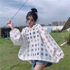 大人気 チェック柄 ゆったり 日焼け対策 UVカット 冷房対策 着?せ 長袖 フード付き シャツ ＜U-1910＞