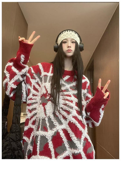 おしゃれ度アップビッグ刺ロゴゆったりニットセーター全2色