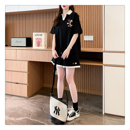 定番シンプル 切り替え カジュアル 半袖Ｔシャツⅹパンツセット全3色 <U-8267>