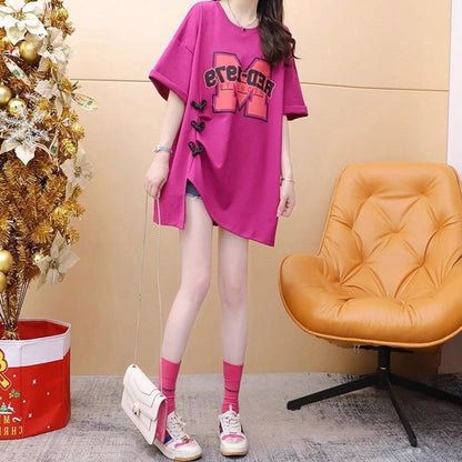 超人気 特別デザイン 美人度アップ ゆったり二色 半袖Tシャツ＜U-8038＞