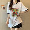 着せ 配色 プリント ロング Tシャツ 四色 ゆったり半袖 ＜U-3019＞