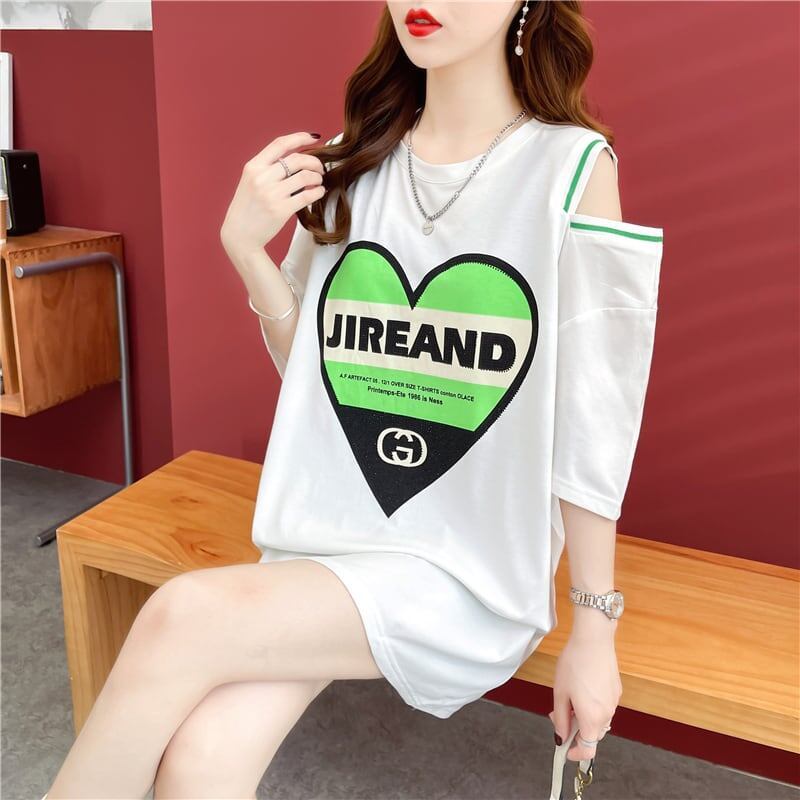 スタイリッシュ 切り替え 一目惚れ プリント Tシャツ カットソー＜U-3521＞