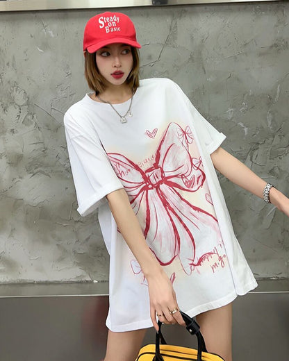 個性的なデザイン プリント ラウンドネック 半袖 Tシャツ カットソー＜U-8273＞
