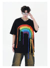 好感度UP 虹ロゴ タッセル ゆったり Tシャツ 全2色 ユニセックス半袖<U-4863>