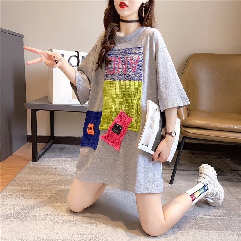 【半額！期間限定！！】ゆったりロング丈切り替え三色半袖Tシャツ＜U-1565＞