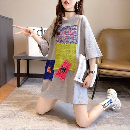 【半額！期間限定！！】ゆったりロング丈切り替え三色半袖Tシャツ＜U-1565＞